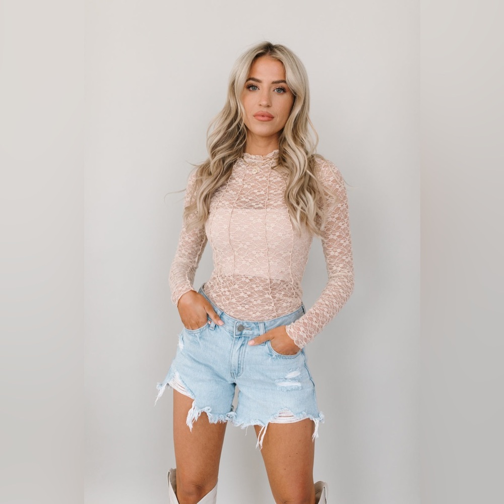 Trisha Lace Top - Size Medium - Taupe